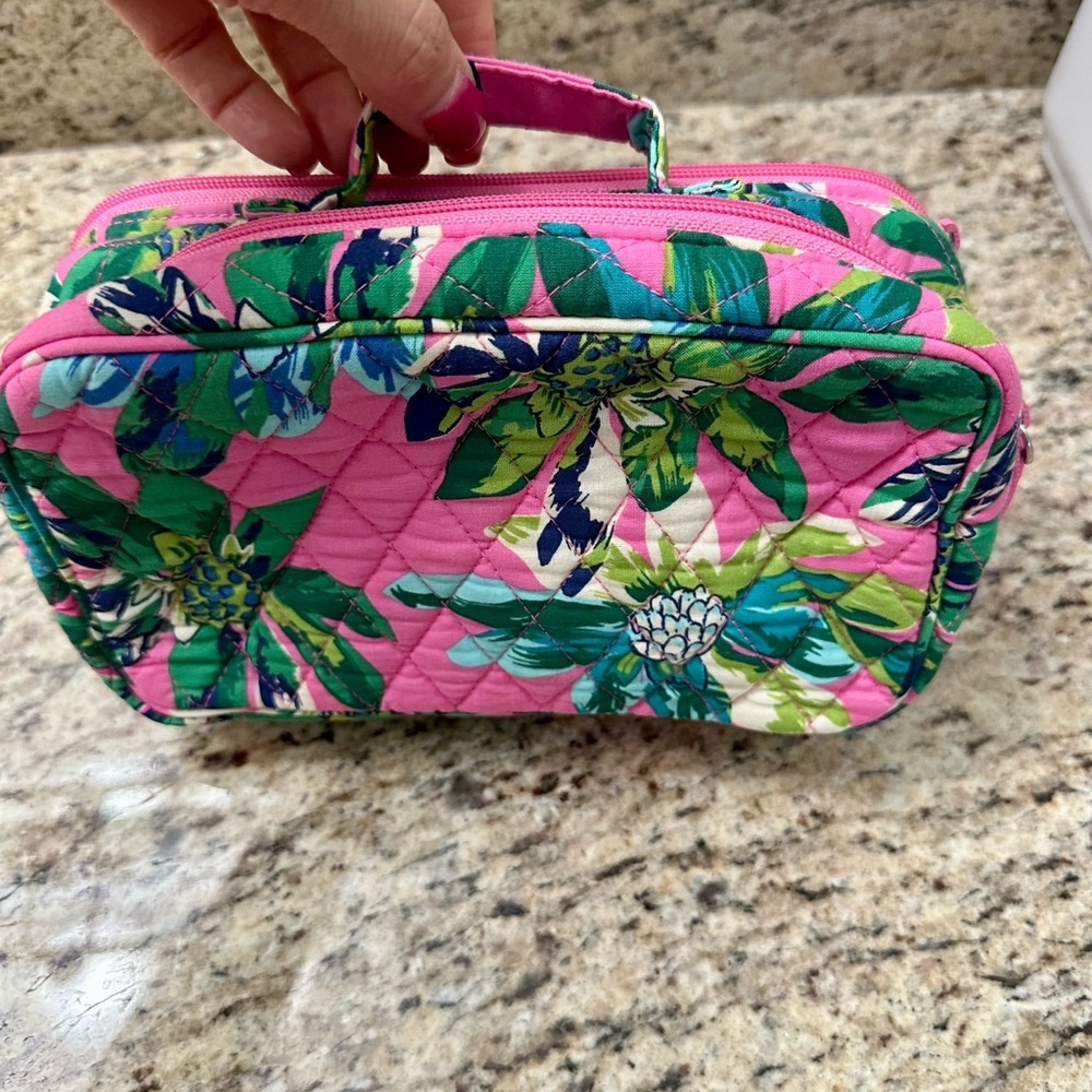 Vera Bradley Pink Floral Quilted Cosmetic Case with Green & Blue Accents